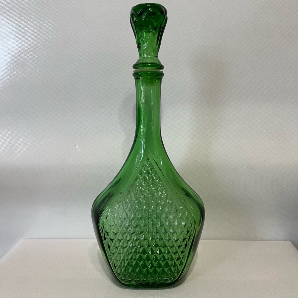 Vintage Green Glass Empoli Decanter Diamond Cut